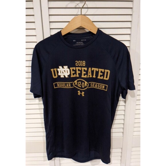 NOTRE DAME UNDEFEATED 2018 Under Armour Navy T-Shirt The Tech Tee Mens S NWT Gym - Picture 1 of 5